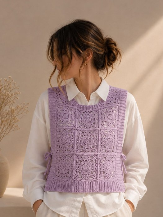 acc3 Crochet Lavender Granny Square Vest - Image 1