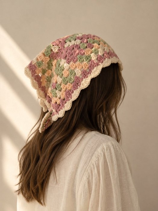 head Crochet Granny Square Headscarf - Image 1